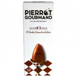 Etui 10 sucettes caramel Pierrot Gourmand (bâtonnet bois) en stock