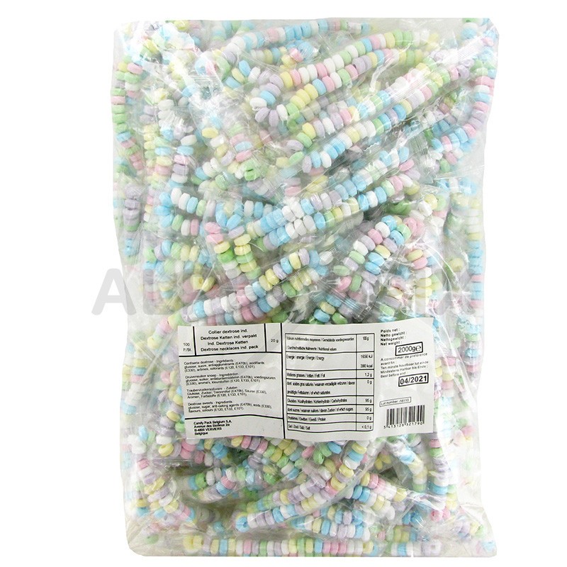 Colliers de bonbons en dextrose emballés Candydou 20g - 100 pièces