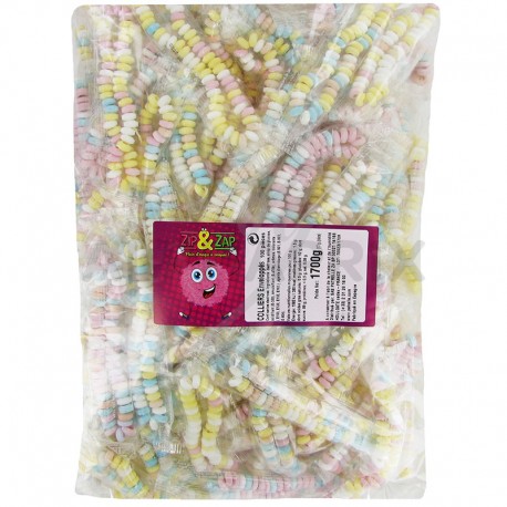 Colliers de bonbons en dextrose emballés Zip Zap - 100 pièces
