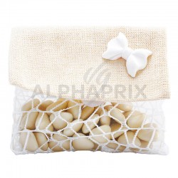 Pochettes en jute et filet blanc par 5