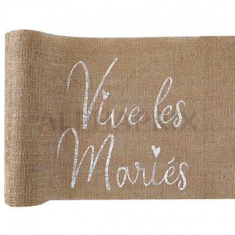 Chemin de table en jute Vive les Mariés