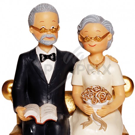 Couple de Seniors sur fauteuil doré H. 15cm