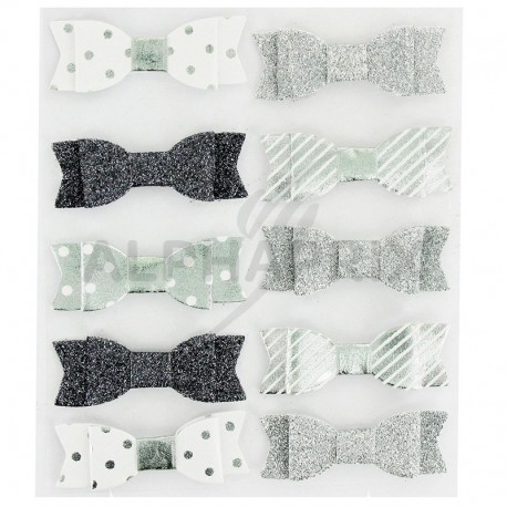 Noeuds papillon autocollants ARGENT par 10 assortis