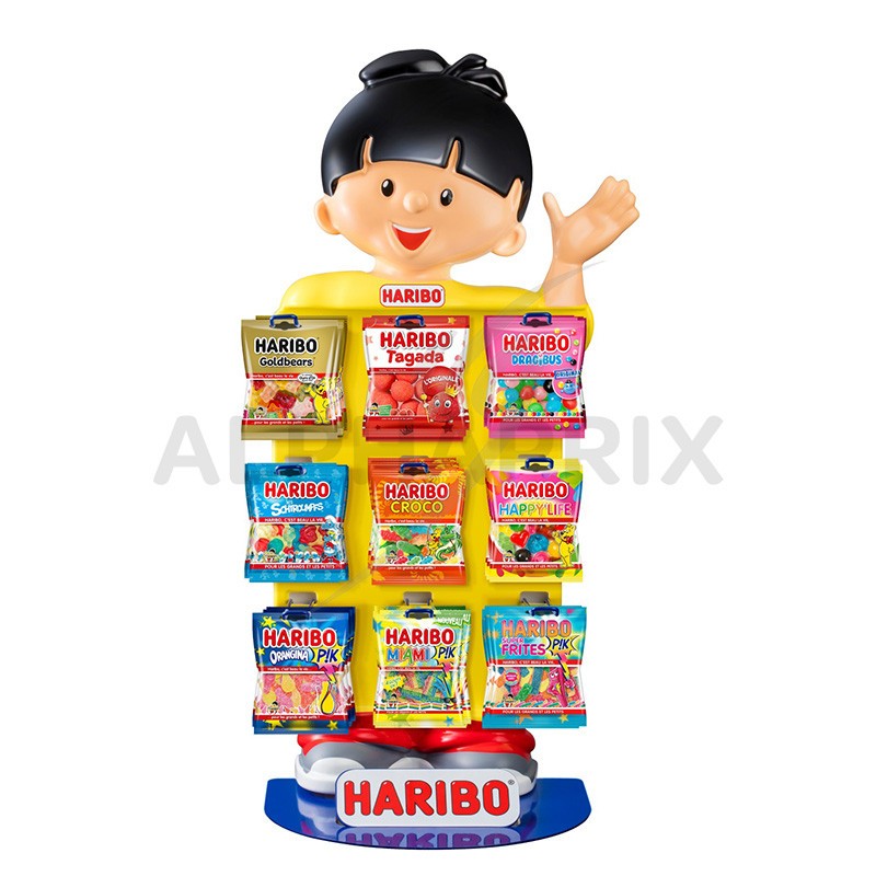 Pack 24 tubos bonbon Haribo + Présentoir HARIBO 16 bacs offert