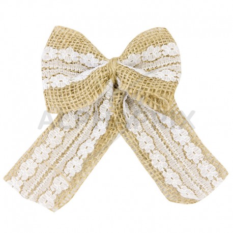 Noeuds en jute et dentelle blanche par 2