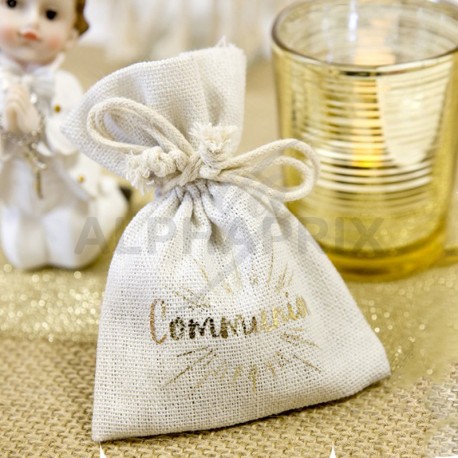 Pochons en toile inscription communion OR par 4