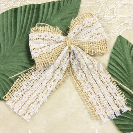 Noeuds en jute et dentelle blanche par 2