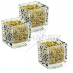 Barquette 3 cubes en verre rempli de bougies avec mèche au centre