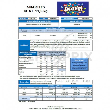 Smarties mini carton vrac kg