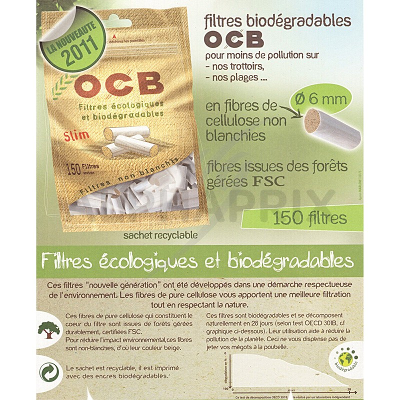 Grossiste Sachet Filtres OCB Slim Bio (50 Sachets) - Réservé aux Pros