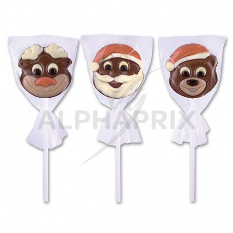 Sucettes chocolat Pères Noël Oursons Rennes assortis 18g PM