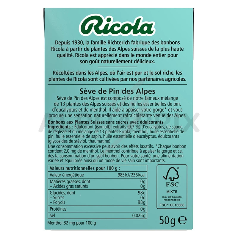 ETUI POCHE MENTHOL RICOLA SANS SUCRE 50G