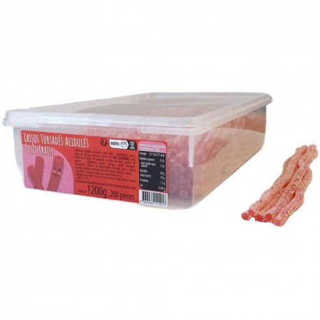 Lassos torsadés acidulés fraise - 200 pièces