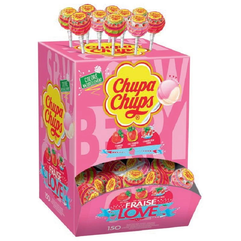 Sucette CHUPA CHUPS Flp 6 sucet.xxl gout fraise coeur bubble gum