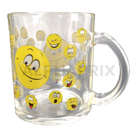 Mug verre décor émoticone - 9.5x8cm