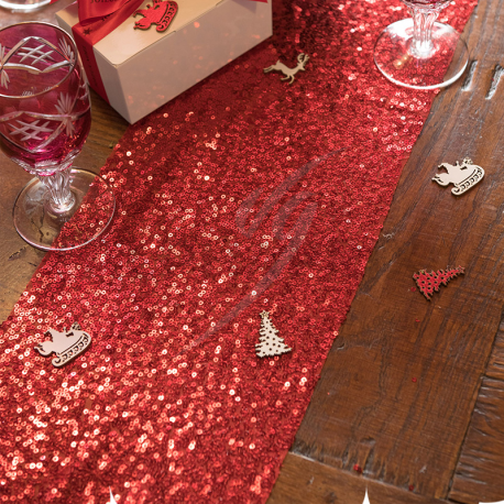 Chemin de table sequins ROUGE