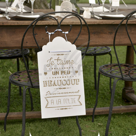 Pancarte message je t'aime blanc et or