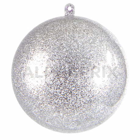 Boules en plexi 8cm pailletées ARGENT par 20