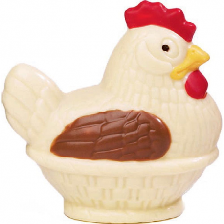 ~Moulages Poules sur panier blanc coloré 120g - 12cm