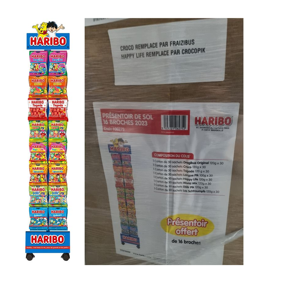 Présentoir Haribo 16 broches / 8 cartons sachets 120g