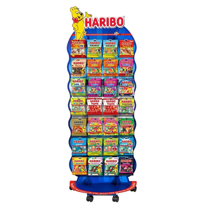 HARIBO - Colis présentoir Métal 16 broches 120 gr + 8 cartons de 30 sachets  100/120gr - Bonbons Haribo - Grossiste bonbon