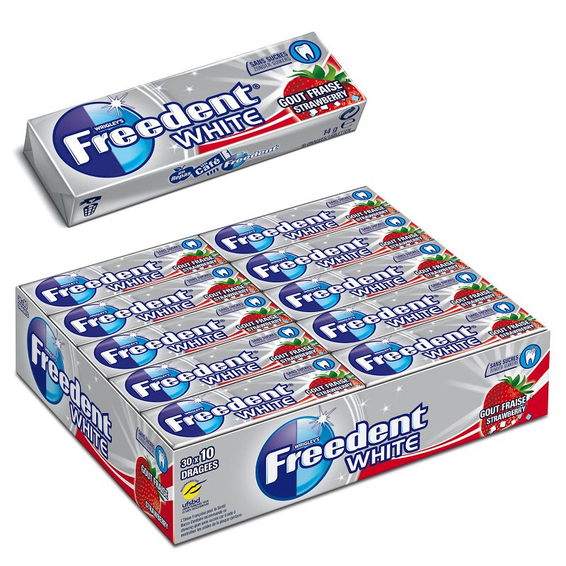 FREEDENT Chewing-Gums Dragées Goût Fraise en Étuis 70 g - Lot de 5