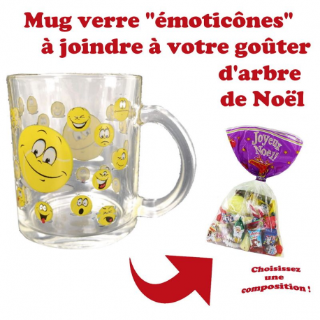 Mug verre décor émoticone - 9.5x8cm