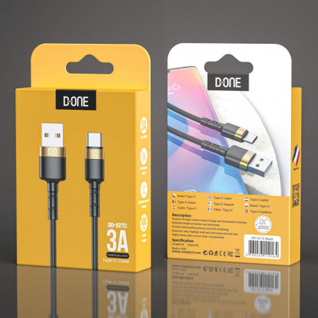 Câble tressé nylon / alliage Type C noir 1m