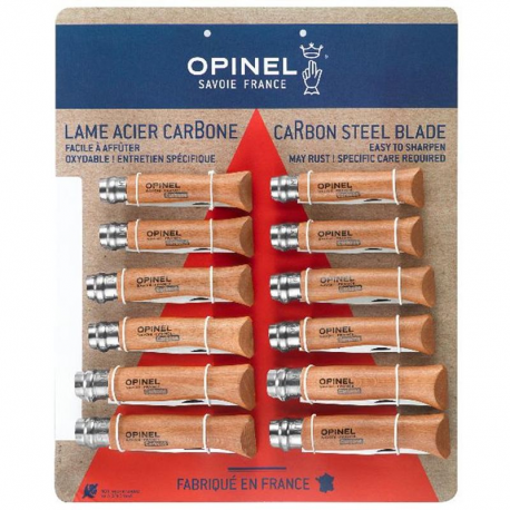 Opinel carbone en tableau de 12 couteaux assortis