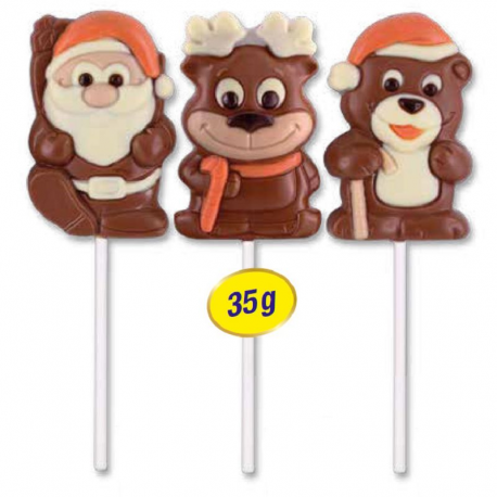 Sucettes chocolat Pères Noël Oursons Rennes assortis 35g GM