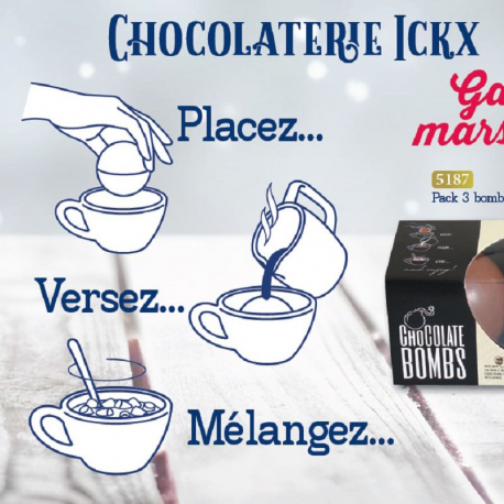 Etui 3 bombes chocolat lait garnies de guimauves