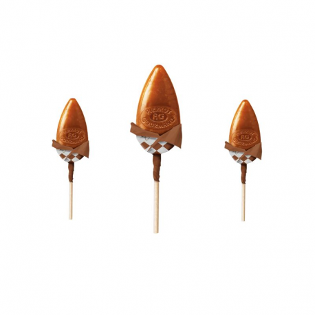 Etui 10 sucettes caramel Pierrot Gourmand (bâtonnet bois)