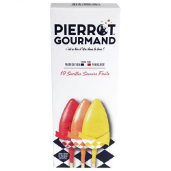 Etui 10 sucettes fruits Pierrot Gourmand (bâtonnet bois)