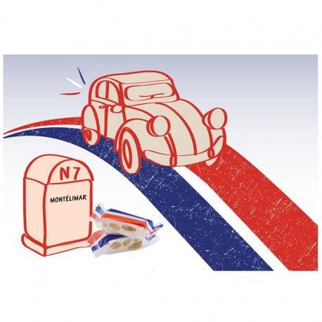 Nougats vanille boîte distributrice flowpack Bleu Blanc Rouge