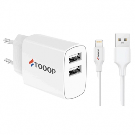 Kit Chargeur secteur 2 ports USB + câble USB-A vers Lightning (Apple)
