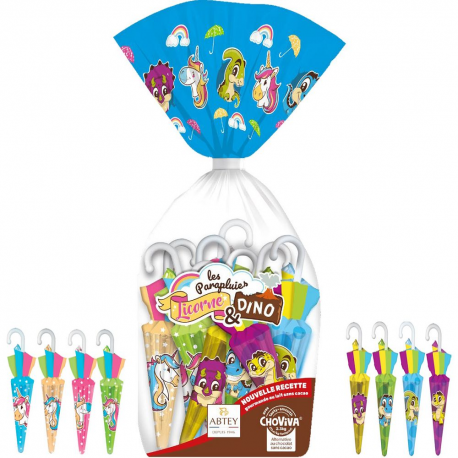 ~Sachet 8 parapluies licorne et dino 95g Choviva