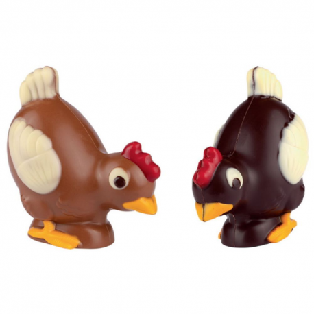 ~Poules qui picorent Lait et Noir (fermés) 90g - 10cm