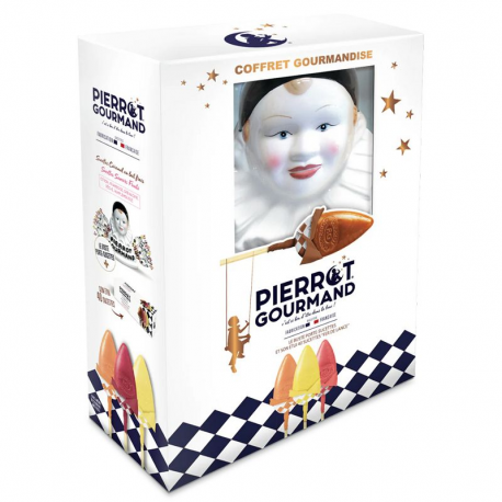 Coffret buste Pierrot Gourmand + 40 sucettes assorties