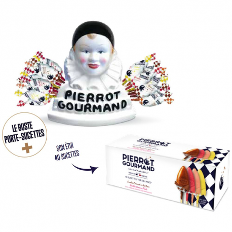 Coffret buste Pierrot Gourmand + 40 sucettes assorties