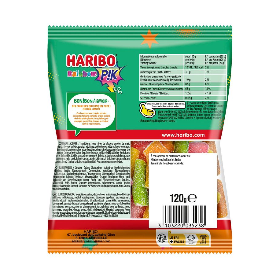 Rainbow pik sachets 120g Haribo