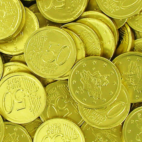 Piéces €uro or s/alu chocolat au lait 3g en carton vrac