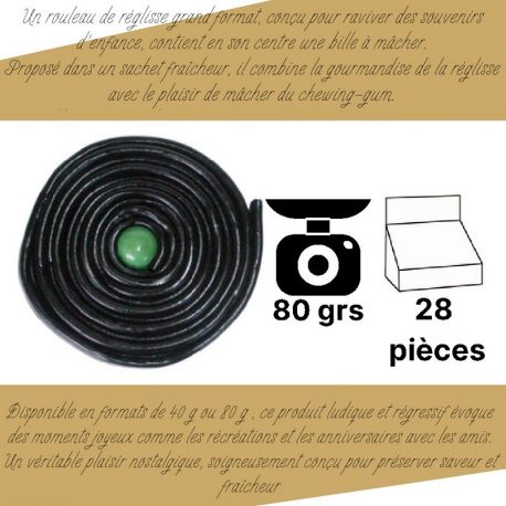 Rouleaux de réglisse + bille gum GM 80g *** NOUVEAU présentoir