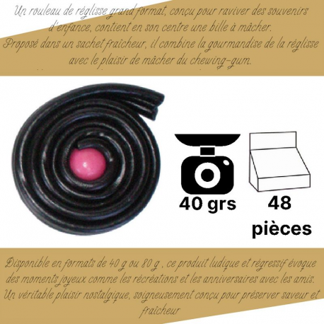 Rouleaux de réglisse + bille gum PM 40g *** NOUVEAU présentoir