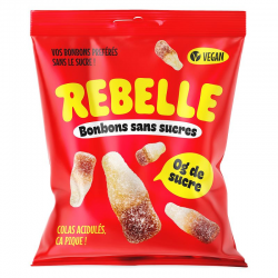 Sachet bouteilles cola acidulées sans sucres 50g Rebelle