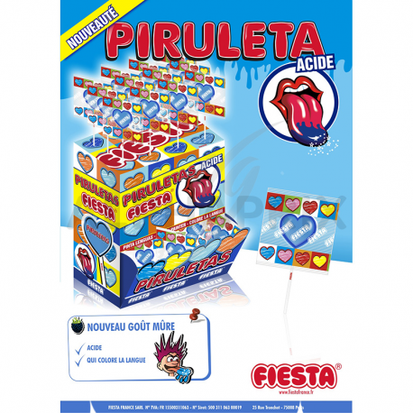 Sucettes coeurs mûres acides piruletas - boîte de 80