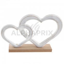 Double coeurs enlacés sur socle en bois