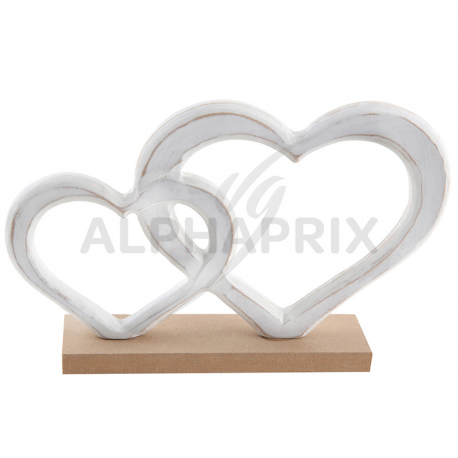 Double coeurs enlacés sur socle en bois