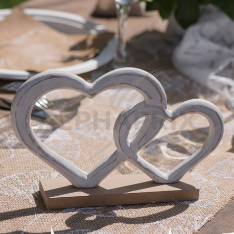 Double coeurs enlacés sur socle en bois