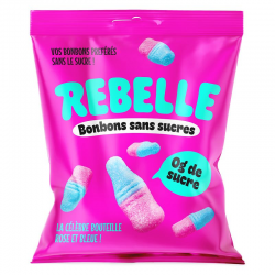 Sachet Bouteilles roses et bleues sans sucres 50g Rebelle