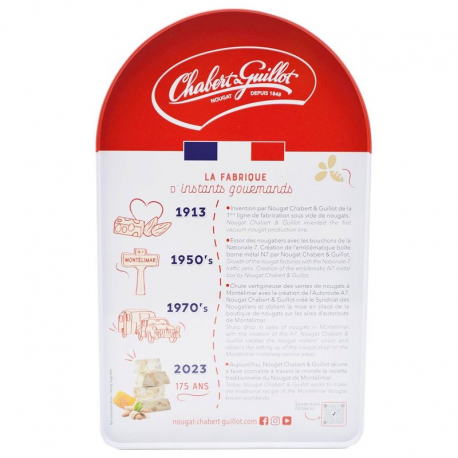 Borne métal N7 garnie nougats de Montélimar tendre 250g